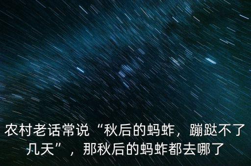 農(nóng)村老話常說“秋后的螞蚱，蹦跶不了幾天”，那秋后的螞蚱都去哪了