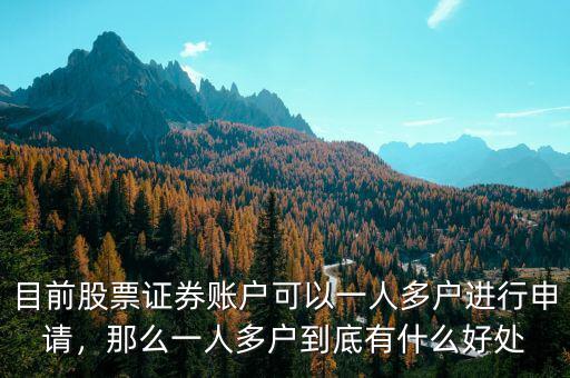 目前股票證券賬戶可以一人多戶進(jìn)行申請(qǐng)，那么一人多戶到底有什么好處