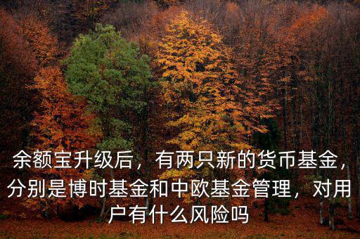 余額寶升級后，有兩只新的貨幣基金，分別是博時基金和中歐基金管理，對用戶有什么風險嗎