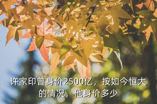 許家印曾身價2500億，按如今恒大的情況，他身價多少