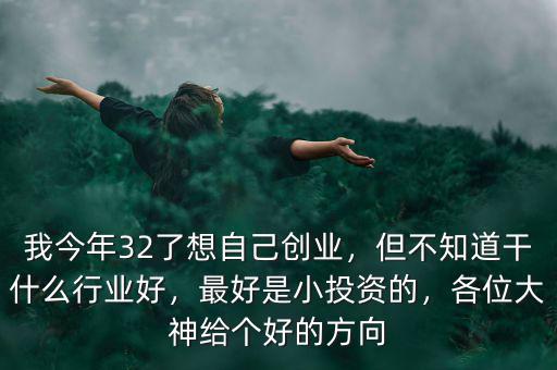 我今年32了想自己創(chuàng)業(yè)，但不知道干什么行業(yè)好，最好是小投資的，各位大神給個(gè)好的方向