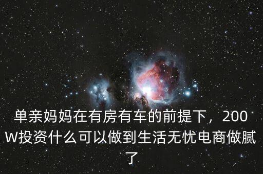 單親媽媽在有房有車的前提下，200W投資什么可以做到生活無(wú)憂電商做膩了