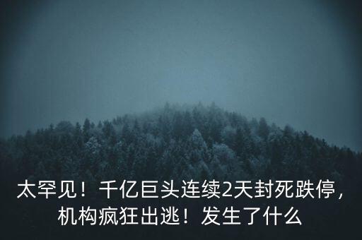 太罕見！千億巨頭連續(xù)2天封死跌停，機(jī)構(gòu)瘋狂出逃！發(fā)生了什么