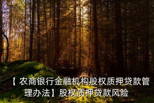 【 農(nóng)商銀行金融機(jī)構(gòu)股權(quán)質(zhì)押貸款管理辦法】股權(quán)質(zhì)押貸款風(fēng)險