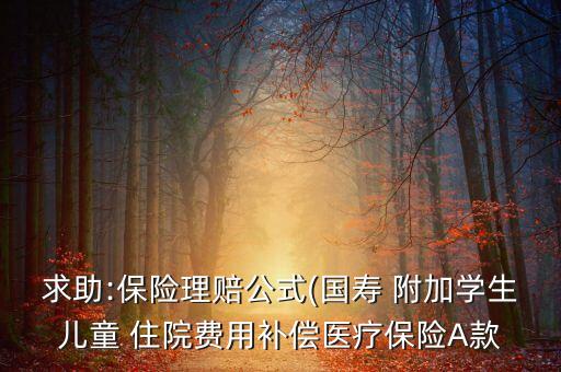 求助:保險(xiǎn)理賠公式(國壽 附加學(xué)生兒童 住院費(fèi)用補(bǔ)償醫(yī)療保險(xiǎn)A款