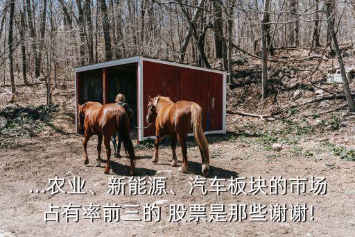 ...農(nóng)業(yè)、新能源、汽車板塊的市場占有率前三的 股票是那些謝謝!