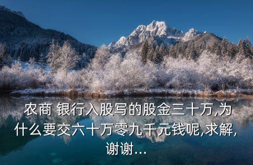  農商 銀行入股寫的股金三十萬,為什么要交六十萬零九千元錢呢,求解,謝謝...