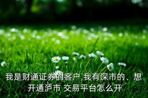 我是財(cái)通證券的客戶,我有深市的、想 開通瀘市 交易平臺(tái)怎么開