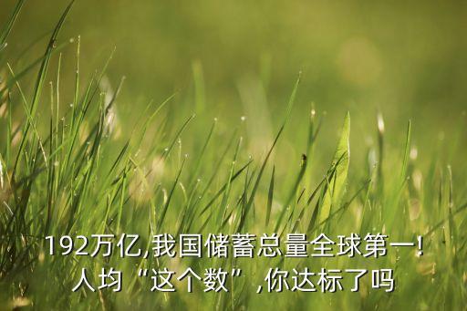 192萬億,我國儲(chǔ)蓄總量全球第一!人均“這個(gè)數(shù)”,你達(dá)標(biāo)了嗎