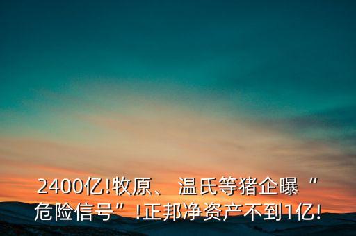 2400億!牧原、 溫氏等豬企曝“危險信號”!正邦凈資產不到1億!