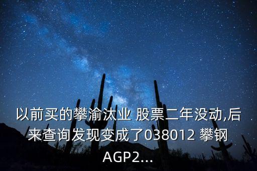 以前買(mǎi)的攀渝汰業(yè) 股票二年沒(méi)動(dòng),后來(lái)查詢(xún)發(fā)現(xiàn)變成了038012 攀鋼AGP2...