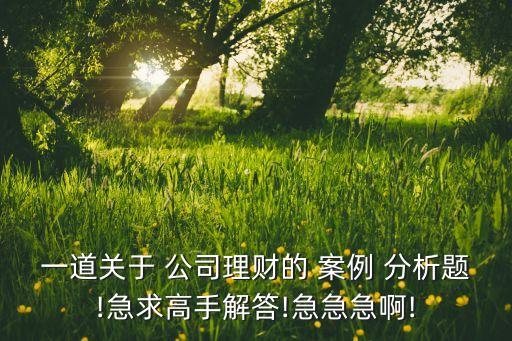 一道關于 公司理財的 案例 分析題!急求高手解答!急急急啊!
