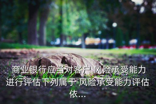  商業(yè)銀行應(yīng)當對客戶 風(fēng)險承受能力進行評估下列屬于 風(fēng)險承受能力評估依...