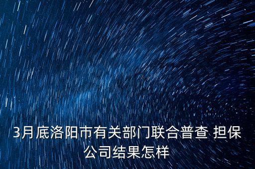 3月底洛陽市有關部門聯(lián)合普查 擔保公司結果怎樣