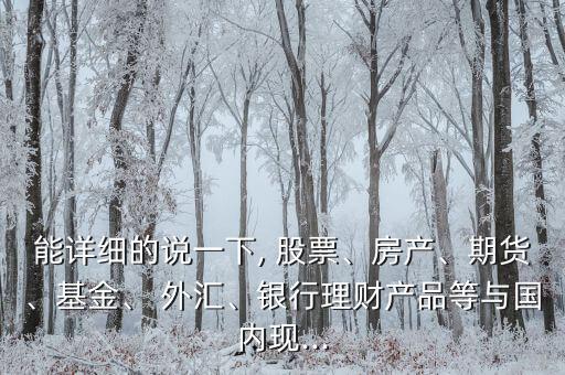 能詳細(xì)的說一下, 股票、房產(chǎn)、期貨、基金、 外匯、銀行理財(cái)產(chǎn)品等與國內(nèi)現(xiàn)...